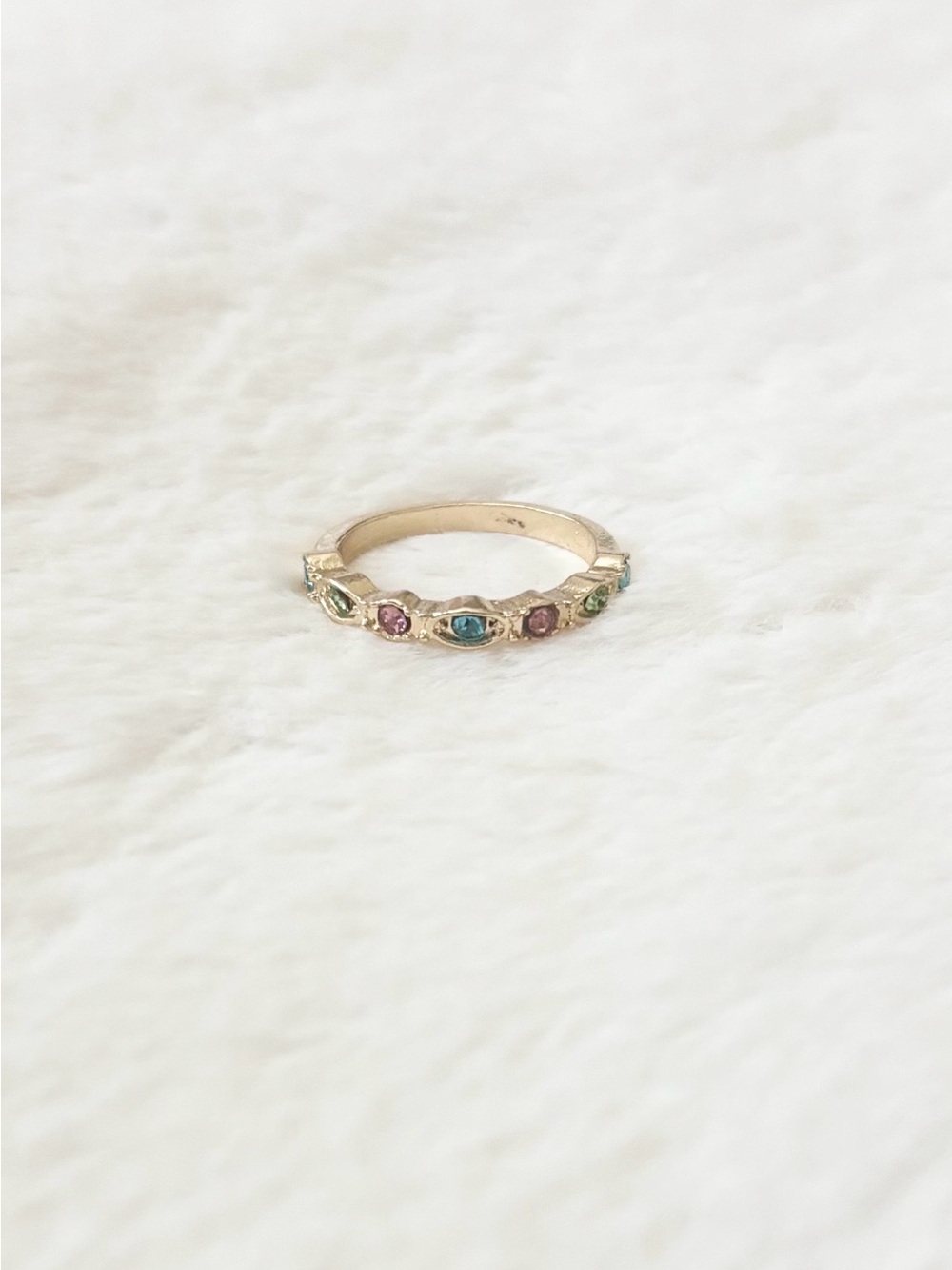5/$15 🩷 MUST BUNDLE Delicate Multi-Stone Gold Band Ring - Pink, Blue & Green - Picture 2 of 4